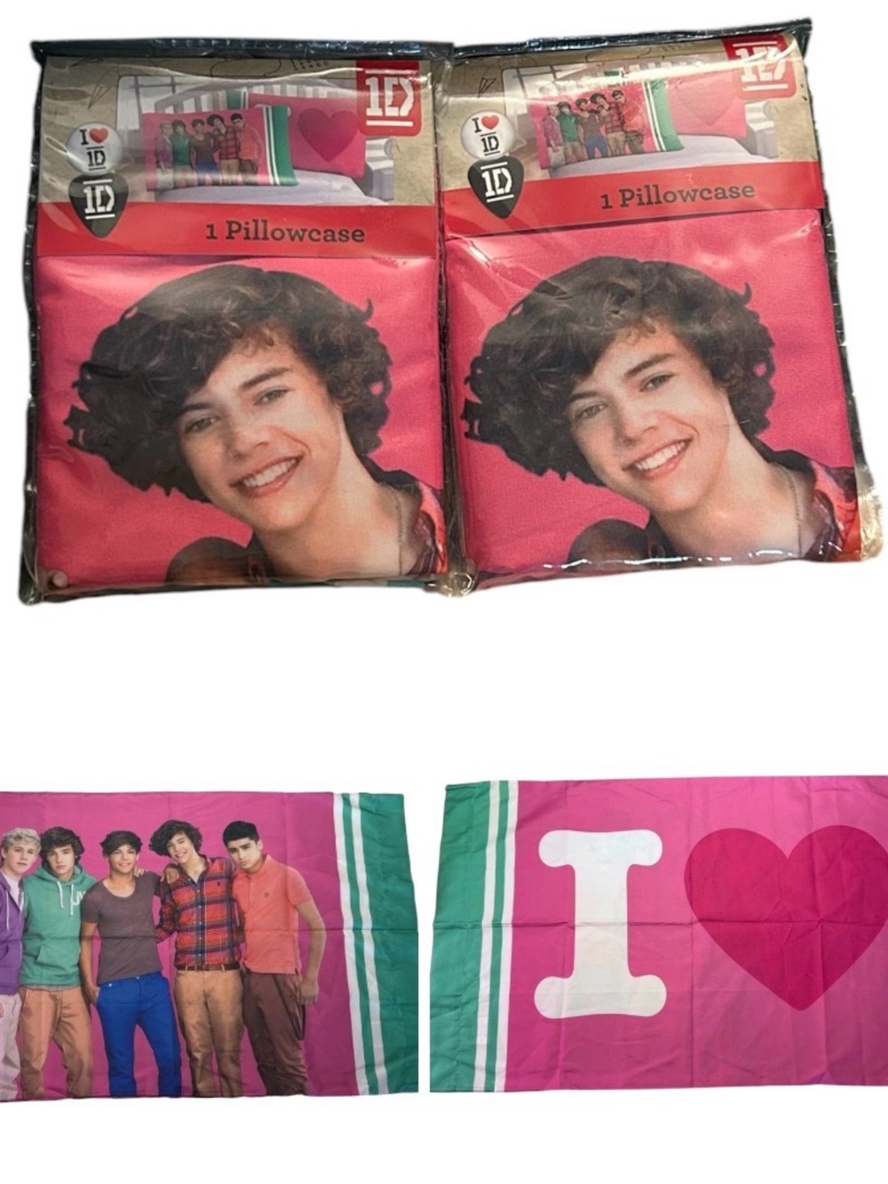 1D NWT Pink and Green Band Photo Pillowcase